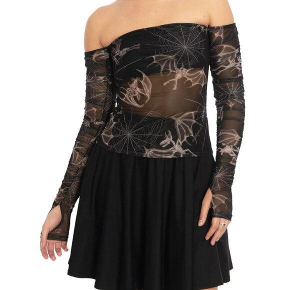 Blackmilk Tops - BNWT Blackmilk Clothing off the shoulder mesh bat top